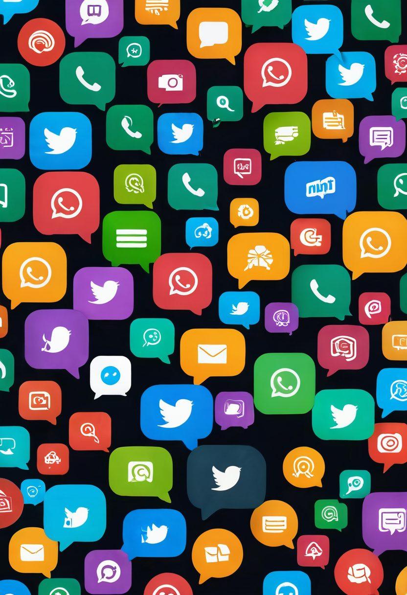 A collage showcasing various modern messaging platforms like WhatsApp, Slack, and Discord in action, with messages transforming into alert notifications. Include visual elements like chat bubbles, notification pop-ups, and digital devices displaying these platforms. The background should depict a digital network, symbolizing connectivity and communication. super-realistic. vibrant colors. 3D.